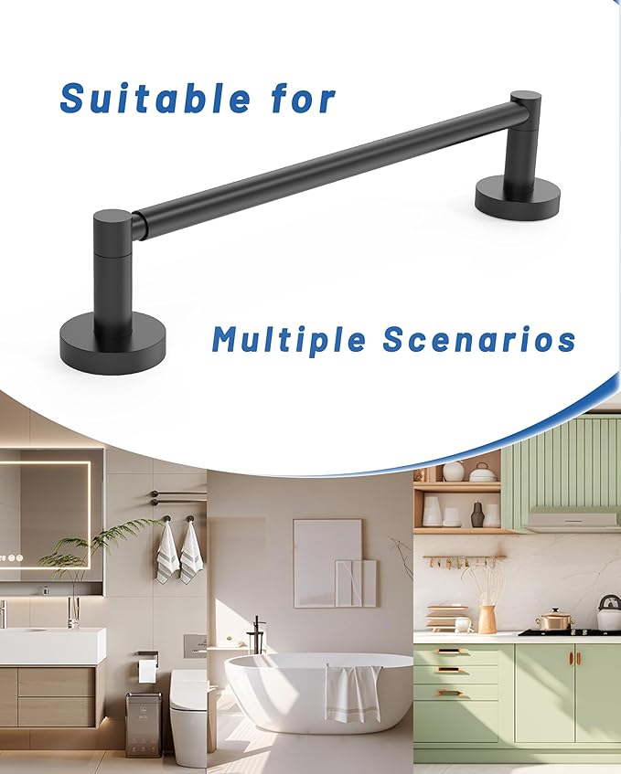 Fixsen Adjustable Towel Bar, Bathroom Towel Holder from 13.7 to 24Inch, SUS304 Stainless Steel Single Towel Racks for Bathroom, Heavy Duty Wall Mounted (Matte Black)