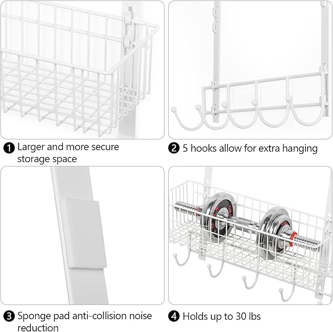 YBING Over The Door Organizer with Hooks Door Hanger Towel Rack with 3 Mesh Baskets Back of Door Hanging Shelf Organizer Behind Door Pantry Organizer for Bathroom Bedroom White