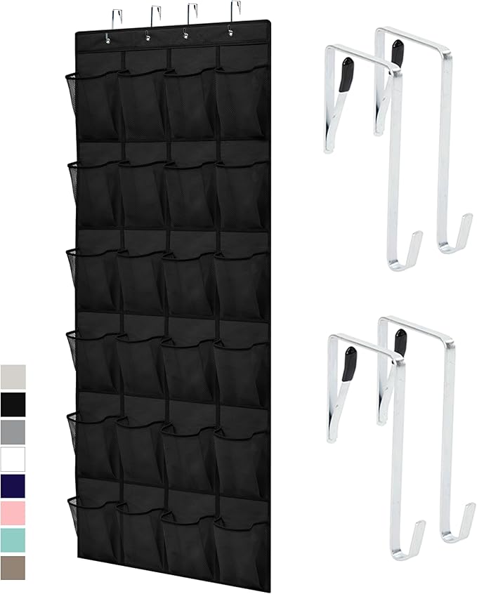 GORILLA GRIP Over the Door Shoe Organizer, 24 Large Breathable Mesh Pockets, Space Saving Hanging Storage Holder, Closet Rack Hanger Holds Up to 40 lbs, Hangs on Closets for Shoes, Accessories, Black-NeatNest