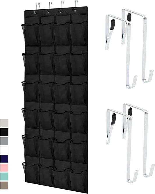 GORILLA GRIP Over the Door Shoe Organizer, 24 Large Breathable Mesh Pockets, Space Saving Hanging Storage Holder, Closet Rack Hanger Holds Up to 40 lbs, Hangs on Closets for Shoes, Accessories, Black-NeatNest