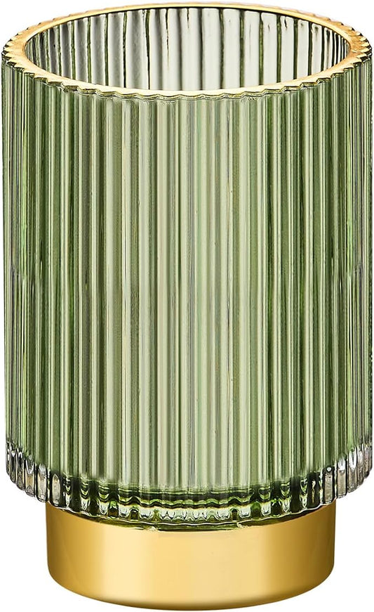 Makeup Brush Holder Organizer,Toothbrush Holders,Desk Pen Pencil Holder,Multifunctional Vintage Glass Brush Cup（L/Green/A3-6-US）-NeatNest