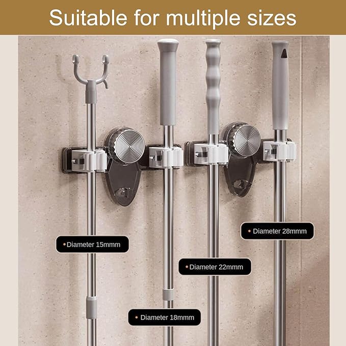 Broom Hanger Mop Hanger, Wall Mount Mop Grippers, No Punching Required Broom Hanger Organizer for Bathroom, Kitchen, Laundry Room, Home Garden, Garage Storage and Organization Rack (Transparent)