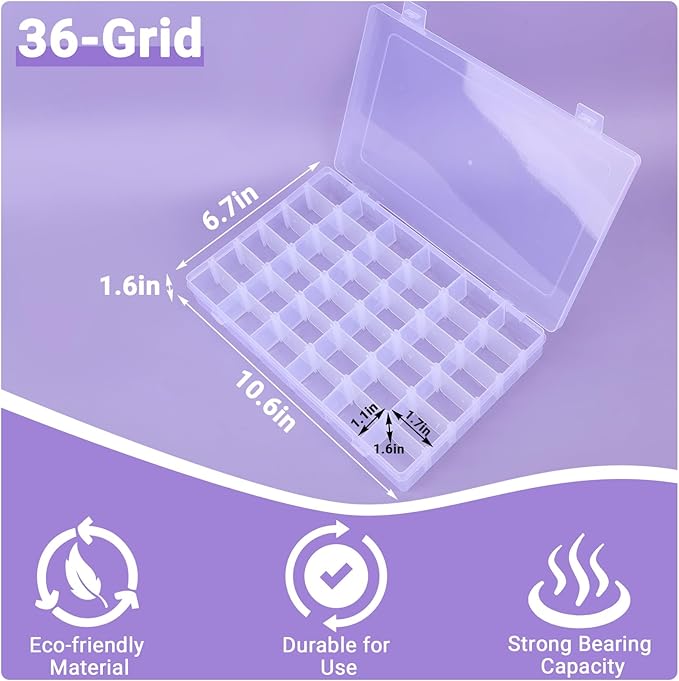 36-Grid Bead Storage Containers, 2 Packs Clear Craft Organizers and Storage Box with Dividers for Small Accessories, Nail Art, Jewelry Gem, Beads, Tackle, Miniature Fittings-NeatNest