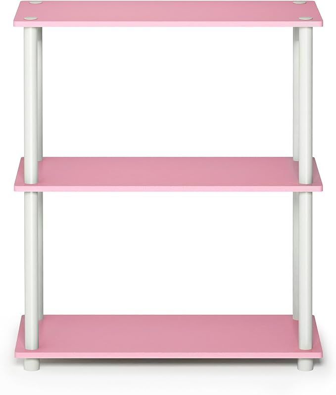 Furinno Turn-N-Tube 3-Tier Compact Multipurpose Shelf Display Rack, Pink/White-NeatNest