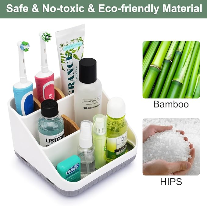 Chintu Bathroom Toothbrush Holders for Countertop - Electric Toothbrush Organizer 6 Slots Tooth Brush Organization for Kids Family, Toothpaste Holder for Bathroom Vanity Organizer Storage White-NeatNest