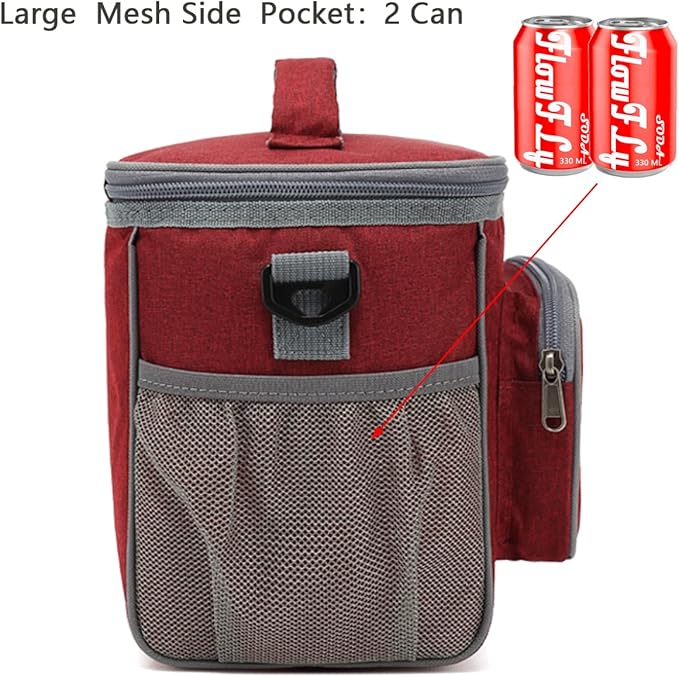 FlowFly Insulated Reusable Lunch Bag Adult Large Lunch Box for Women and Men with Adjustable Shoulder Strap,Front Zipper Pocket and Dual Large Mesh Side Pockets,Red-NeatNest