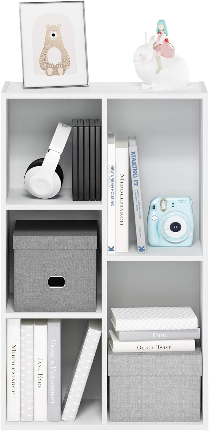 Furinno Luder Bookcase / Book / Storage , 5-Cube, White-NeatNest