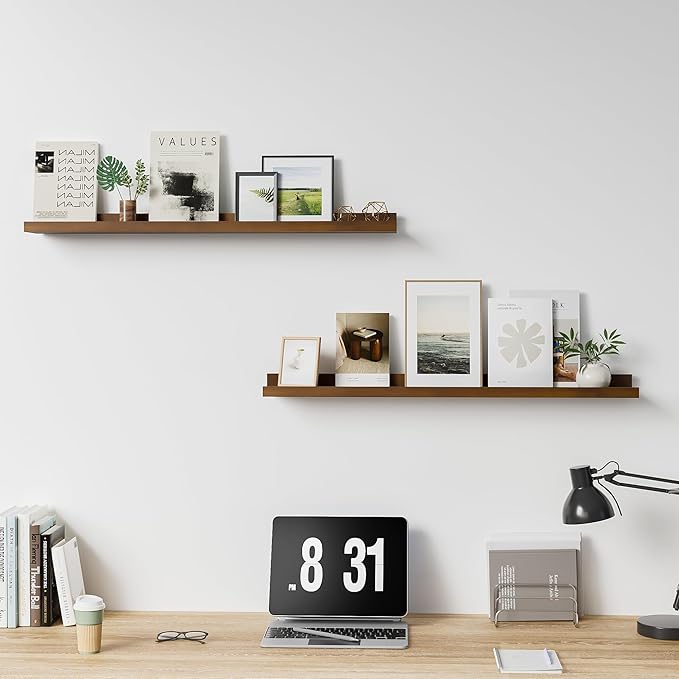 Floating Shelves for Wall, 36 inch Solid Wood Picture Ledge Shelf, Picture Shelf for Wall with Ledge, Floating Book Shelves for Living Room Bedroom Kitchen Nursery Decor, Walnut, Set of 2-NeatNest
