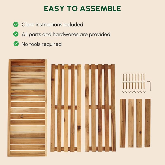 BEEFURNI Acacia Shoe Rack Bench, 3-Tier Sturdy Shoe Storage Bench, Wooden Footwear Organizer, 300 LBS Load Capacity, Perfect for Closet Entryway Bathroom, 1-Year Manufacturer Warranty, Natural Acacia-NeatNest