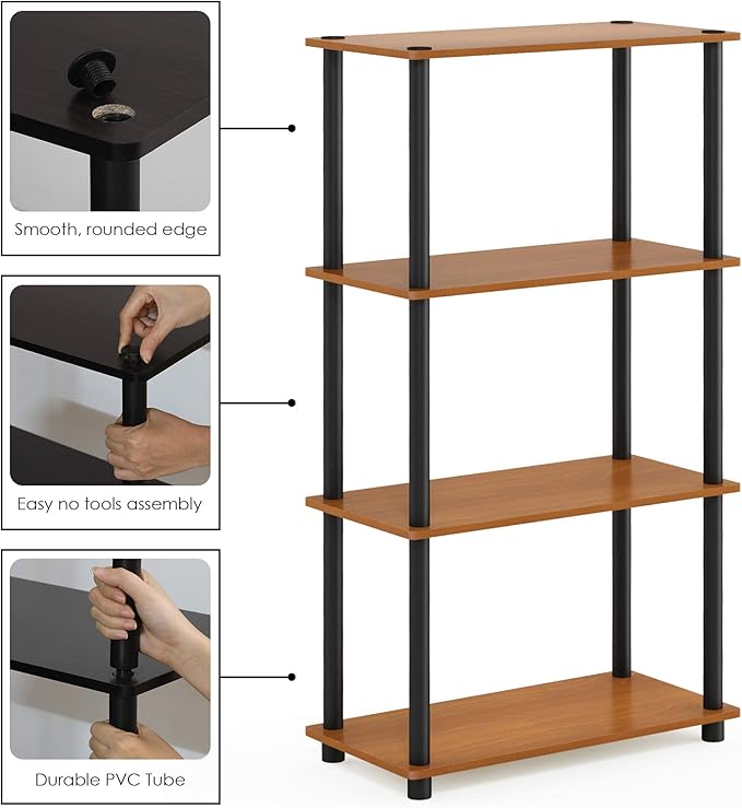 Furinno (99557LC/BK) Turn-N-Tube 4-Tier Multipurpose Shelf Display Rack - Light Cherry/Black-NeatNest
