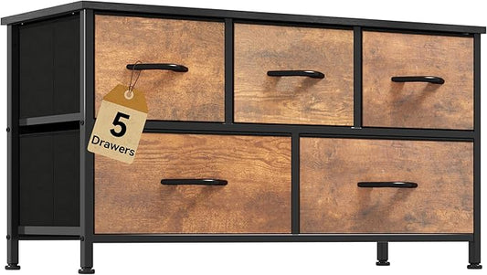 DWVO Dresser for Bedroom with 5 Drawers - Fabric Storage Tower, Long Fabric Dresser, Organizer Unit for Bedroom, Closet, Hallway-NeatNest