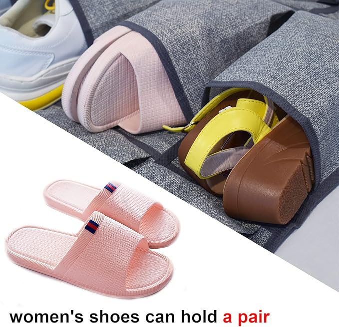 Over the Door Shoe Organizer,Hanging Shoe Rack Storage Holder with 24 Extra Large Fabric Pockets for Closet,Men Sneakers,Women High Heeled Shoes,Slippers,Grey 61.4''x22''-NeatNest