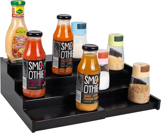 Spice Rack Kitchen Cabinet Organizer: 4 Tier Bamboo Expandable Spice Storage Display,Spice Shelves Adjustable Seasoning Organizer (Black)