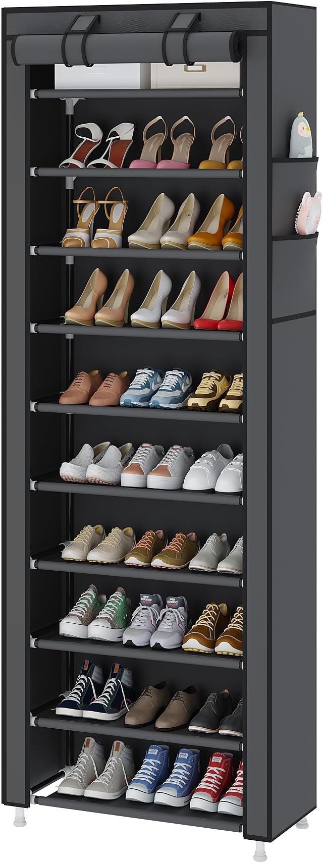 UDEAR 10-Tier Free Standing Shoe Rack Sturdy Shoe Rack Organizer for Closet Entryway Stackable Shoe Shelf with Dustproof Cover,Grey-NeatNest
