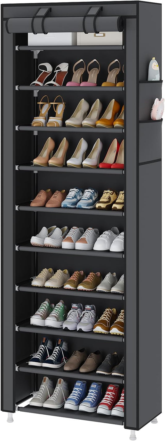 UDEAR 10-Tier Free Standing Shoe Rack Sturdy Shoe Rack Organizer for Closet Entryway Stackable Shoe Shelf with Dustproof Cover,Grey-NeatNest
