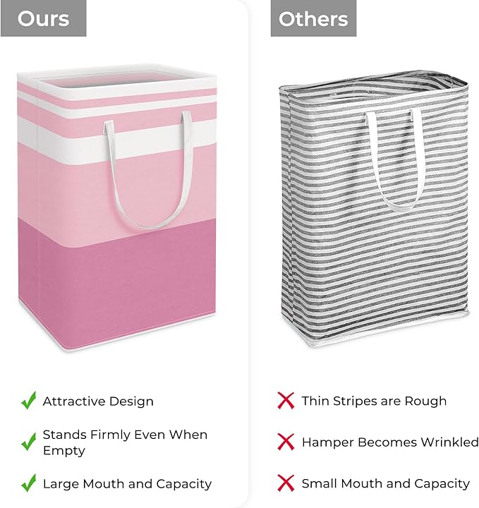 HomeHacks 2 Pack Large Laundry Baskets, Waterproof, Freestanding Laundry Hampers, Collapsible Clothes Hamper with Reinforced Handles in Laundry, College Dorm, Bathroom, Bedroom (Blue+Pink, 75Lx2)-NeatNest