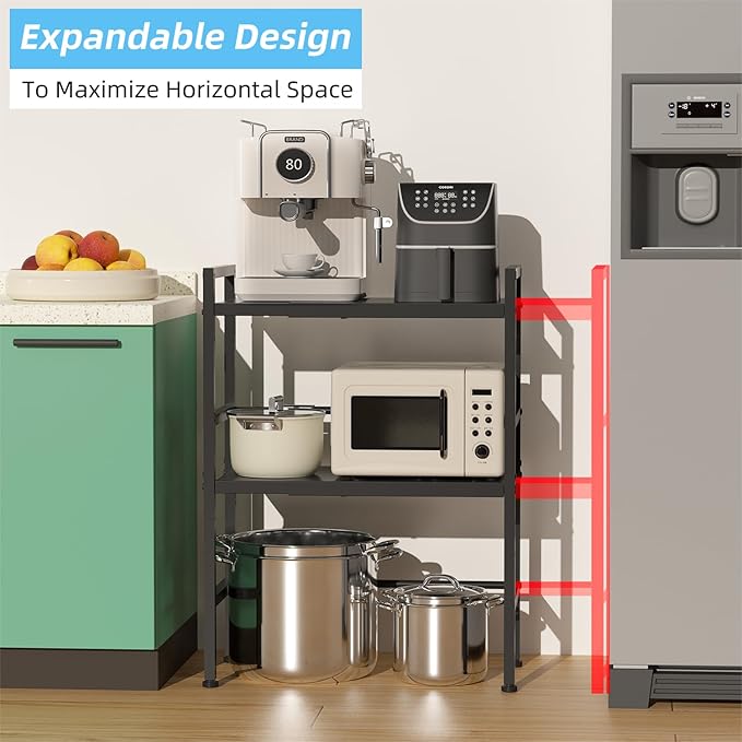 2-Tier Expandable Metal Storage Shelves, 150LBS Heavy Duty Shelving Units and Storage,Adjustable Utility Organization and Storage Shelf Rack For Kitchen Garage Laundry Bathroom Pantry Warehouse-NeatNest