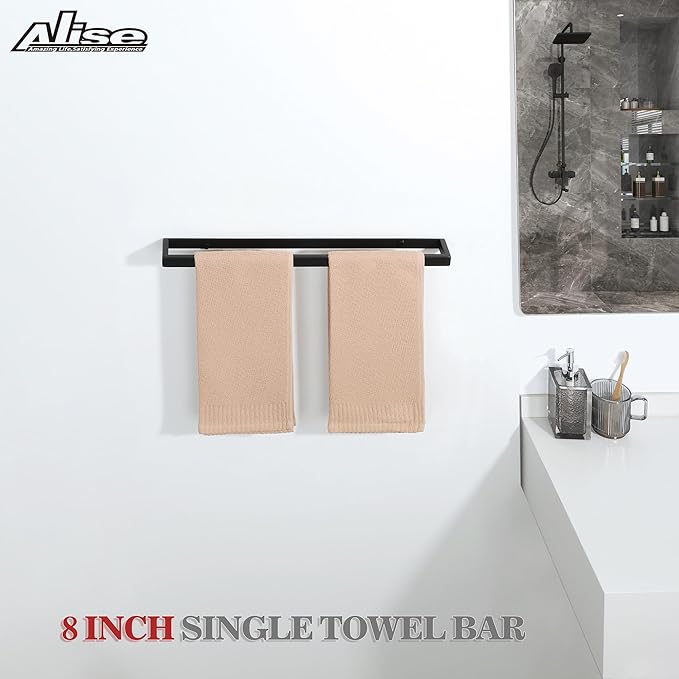 Alise Bath Towel Bars,20 Inch Towel Holder Towel Racks for Bathroom and Lavatory,SUS304 Stainless Steel Hand Towel Hanger Rail Wall Mount,Matte Black GJF050-B