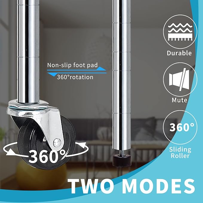 6-Tier Storage Shelf, Wire Shelving on Casters, NSF Height Adjustable Heavy Duty Metal Rack with Wheels for Office Bathroom Kitchen Garage Organization 2100 LBS Capacity-48 L×18" W×82" H-Chrome-NeatNest