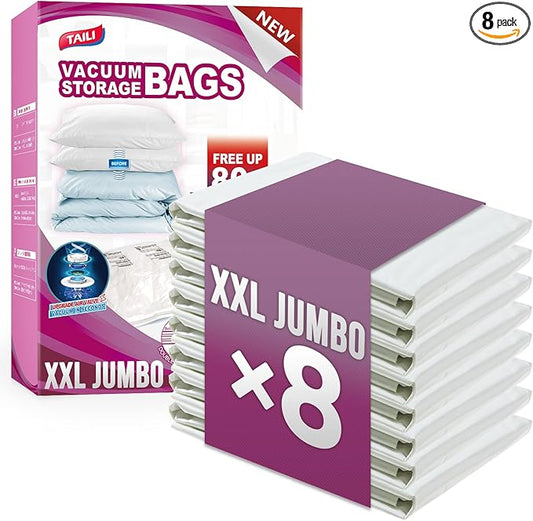 TAILI 8 Pack Vacuum Storage Bags for Comforter and Blankets, XXL Jumbo Vacuum Seal Bags for Bedding (47x39 Inch), Huge Space for Toy, Bedding, Pillows, Save More Closet Space-NeatNest