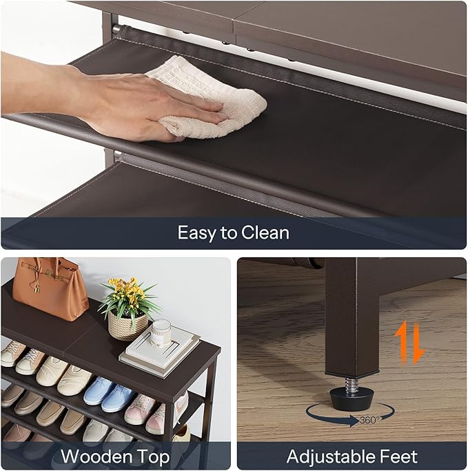 HOOBRO Shoe Rack with 3 PU Shelves, 4-Tier Shoe Storage Organizer for Closet and Entryway, Holds 9-12 Pairs of Shoes, Sturdy Metal Frame, Small Spaces, Brown BR94XJ01-NeatNest