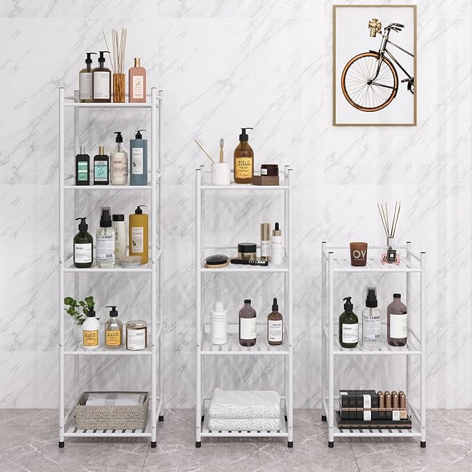 3 Tier Bathroom Storage Open Shelf Unit, Free-Standing Metal Corner Rack Shelving for Kitchen, Living Room, Hallway (Matte White, 3 Tier)-NeatNest