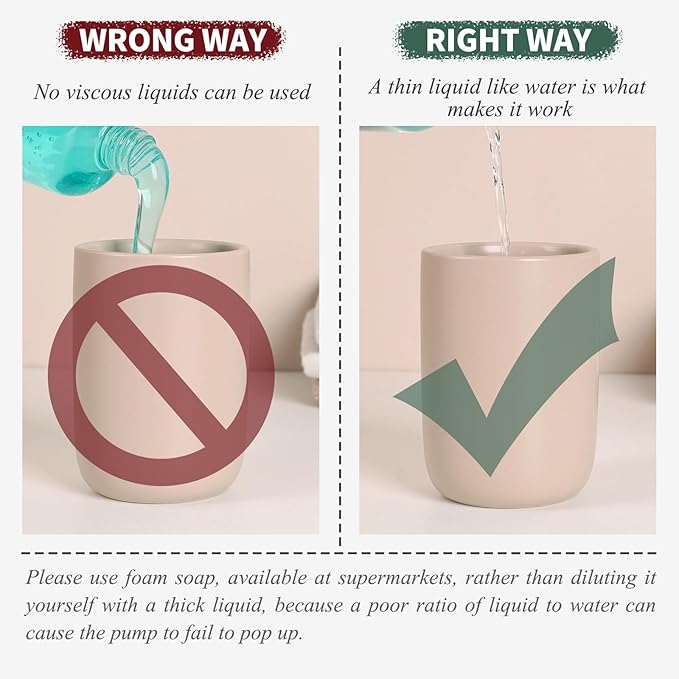 BosilunLife Foaming Soap Dispenser Set - Khaki Ceramic Foam Hand Dispenser 12oz Soap Dispenser Set with Rust Proof Pump, 4Pcs Clear Stickers for Kitchen, Bathroom - 2 Pack-NeatNest