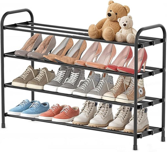 INSMART 4-Tier Expandable Shoe Rack, Stackable and Adjustable Shoes Organizer Storage Shelf, Sturdy and Durable Metal Structure Free Standing Shoe Rack for Closet Entryway Doorway-NeatNest
