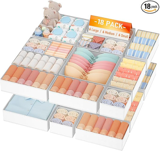 DIMJ Drawer Organizer Clothes Storage - 18 Pack Baby Dresser Organizer for Nursery, Foldable Closet Drawer Organizer Bins for Bedroom Organization, Fabric Storage Dividers for Socks, Underwears, Bras-NeatNest
