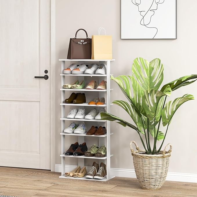 Tangkula 8-Tier Vertical Shoe Rack, Space-Saving Corner Shoe Organizer for 14 Pairs, Narrow Shoe Storage for Entryway, Front Door, or Closet-NeatNest