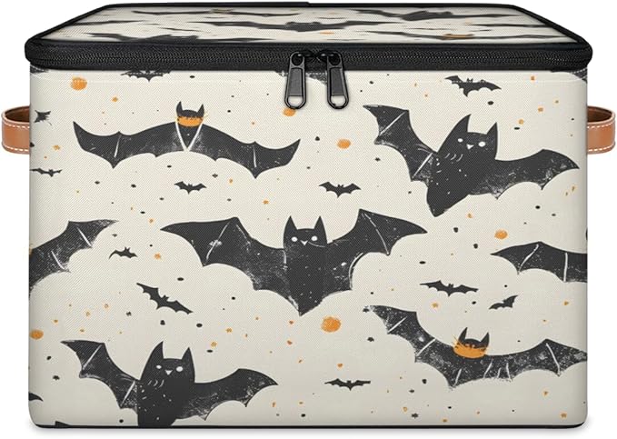 Halloween Theme Storage Bins with Lids, Bat Fabric Storage Boxes with Zipper, Collapsible Decorative Closet Organizer Cube for Clothes,Organizing, Shelves-NeatNest