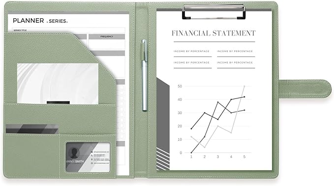 Clipboard Folder Padfolio, Mymazn Writing Portfolio Faux Leather Clipboards with Cover for Legal Pad Holder Letter Size A4 8.5 x 11 for Business Conference Notepad Clip Board (Sage)-NeatNest