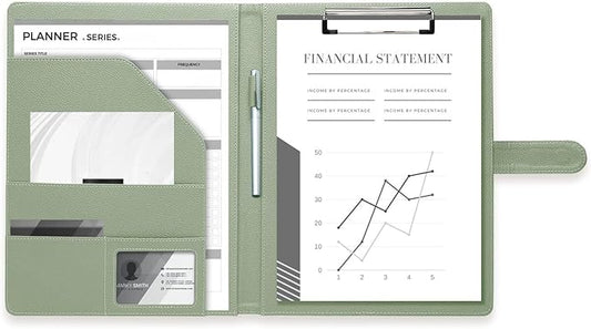 Clipboard Folder Padfolio, Mymazn Writing Portfolio Faux Leather Clipboards with Cover for Legal Pad Holder Letter Size A4 8.5 x 11 for Business Conference Notepad Clip Board (Sage)-NeatNest