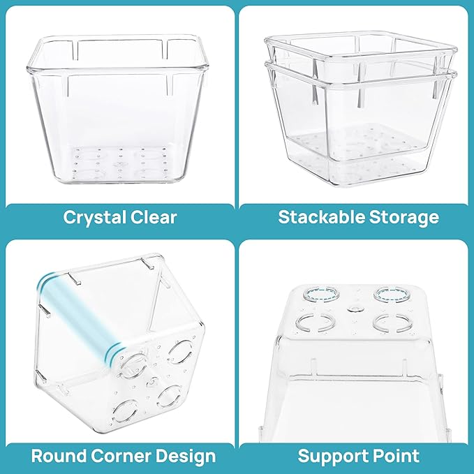 Vtopmart 15 PCS Clear Plastic Drawer Organizers Set, 4-Size Versatile Bathroom and Vanity Organizer Trays, Non-Slip Storage Containers for Makeup, Jewelries, Bedroom，Kitchen Utensils and Office-NeatNest