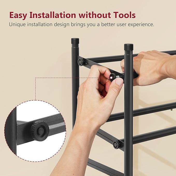 Tajsoon Expandable Shoe Rack for Closet 3 Tier, 28“-41“Adjustable & Stackable Shoe Shelf Storage, Metal Shoe Rack Organizer for Front Door Entrance, Closet, Garage, Entryway, Black-NeatNest