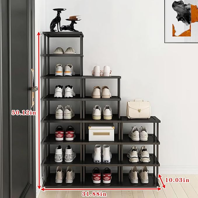 Vertical Shoe Rack - Tall Narrow Shoe Rack Organizer for Small Spaces,17 Tier Bamboo Shoen Shelf for Entryway,Closet,Corner,Doorway,Skinny Shoe Shelf Space Saving Shoe Storage,Free Stackable DIY-NeatNest