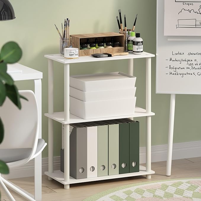 Furinno Turn-N-Tube 3-Tier Compact Multipurpose Shelf Display Rack, White/White-NeatNest