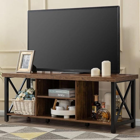 GAZHOME TV Stand for TV up to 65 Inches, TV Cabinet with Open Storage, TV Console Unit with Shelving for Living Room, Entertainment Room, Rustic Brown-NeatNest