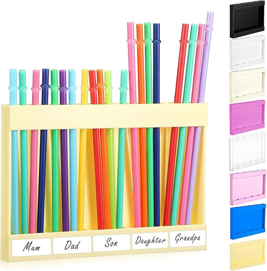 Acrylic Straw Holder for Cabinet Door with Double Sided Adhesive Tape Reusable Straw Organizer Tumbler Storage Kitchen Accessories Container for Counter Cupboard(Cream Color,Large)