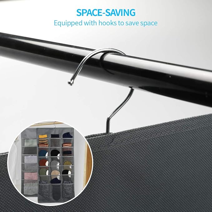 Enlarged Closet Hanging Bra Organizer with Rotating Metal Hanger, Dual Sided Wall Shelf Wardrobe Mesh Pockets Hanging Storage Bag for Bra Socks Underwear Underpants-NeatNest