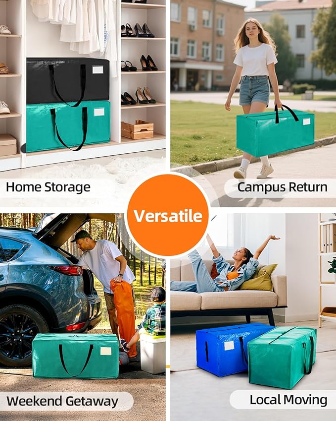 12 Pack Extra Large Moving Bags, Heavy Duty Packing Bags with Zippers and Handles for Space Saving, Clothes Storage, College Essentials, Travel, Tiff-Blue