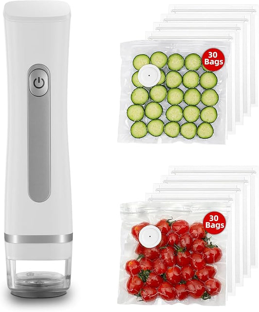 Compact Vacuum Sealer Machine for Food Preservation with 30 Reusable Vacuum Storage Freezer Bags, Portable Handheld Food Saver, Suitable for Meal Prep, Sous Vide Cook, Outdoor BBQ, Kitchen Leftover-NeatNest