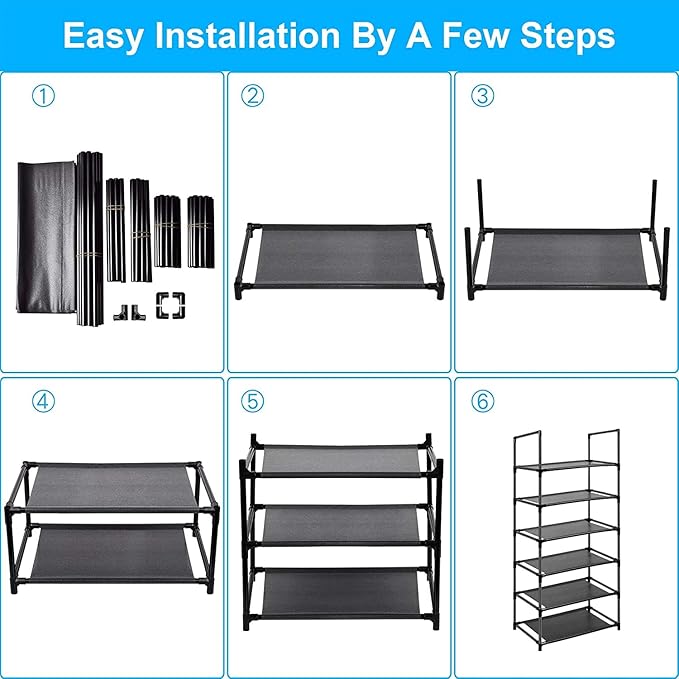 6 Tier Metal Structure Free Standing Shoe Rack for Small Space Entryway, Bedroom, Closet, Narrow Vertical Shelf Organizer for Space Saving Storage-NeatNest