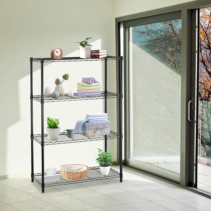Heavy Duty Metal Storage Shelves - 4 Tier Wire Shelf with Wheels, 36" L x 14" W x 54" H, Adjustable Layer Rack, 1000 LBS, Black