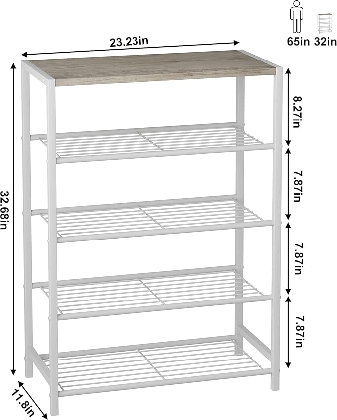 HOMEFORT 5-Tier Shoe Rack, Storage Shelf, Industrial Tower, Narrow Organizer for Closet Entryway, Small Table With Durable Metal Shelves, White Oak-NeatNest