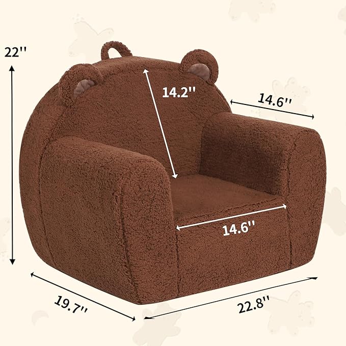 Comfy Toddler Chair, Cuddly Sherpa Teddy Bear Kids Sofa, High Back Kids Reading Chair for Boys and Girls, Brown-NeatNest