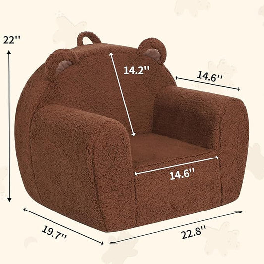 Comfy Toddler Chair, Cuddly Sherpa Teddy Bear Kids Sofa, High Back Kids Reading Chair for Boys and Girls, Brown-NeatNest