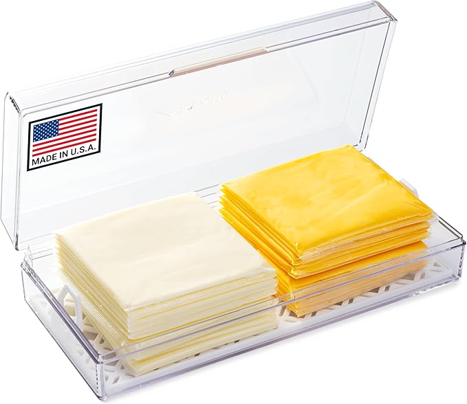 Cheese Keeper | Storage Container for Fridge | Food Box with Hinged Lid and Removable Tray | Sliced Cheese Organizer | Made in USA-NeatNest
