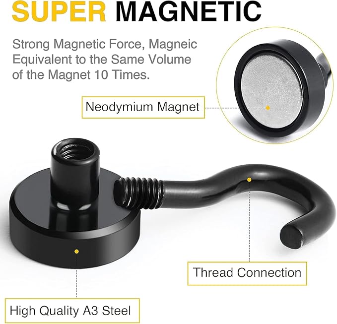 DIYMAG Magnetic Hooks, 30Lbs Strong Heavy Duty Cruise Magnet S-Hooks for Classroom, Fridge, Hanging, Cabins, Grill, Kitchen, Garage, Workplace and Office etc, (200Pack-Black),Screw in Hooks-NeatNest