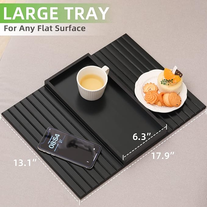 GEHE Bamboo Sofa Arm Tray, Foldable Couch Arm Tray Side Table, Anti-Falling Armrest Tables Cup Holder for Snacks, Drinks, Beers, Phone, Control, Flexible and Portable, Anti-Slip Bottom-NeatNest